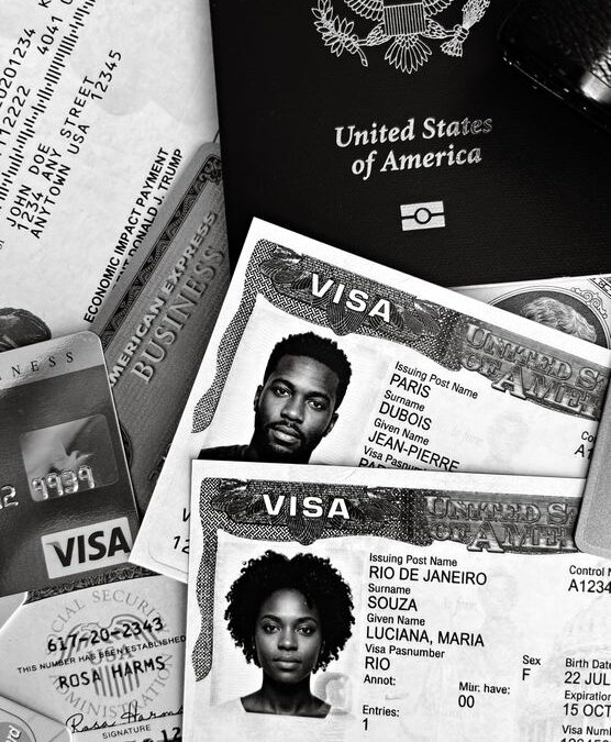 U.S. passport and identity documents with cards on a table
