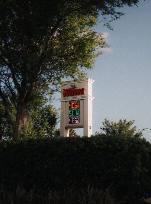 Wawa gas station sign displaying fuel prices in the United States