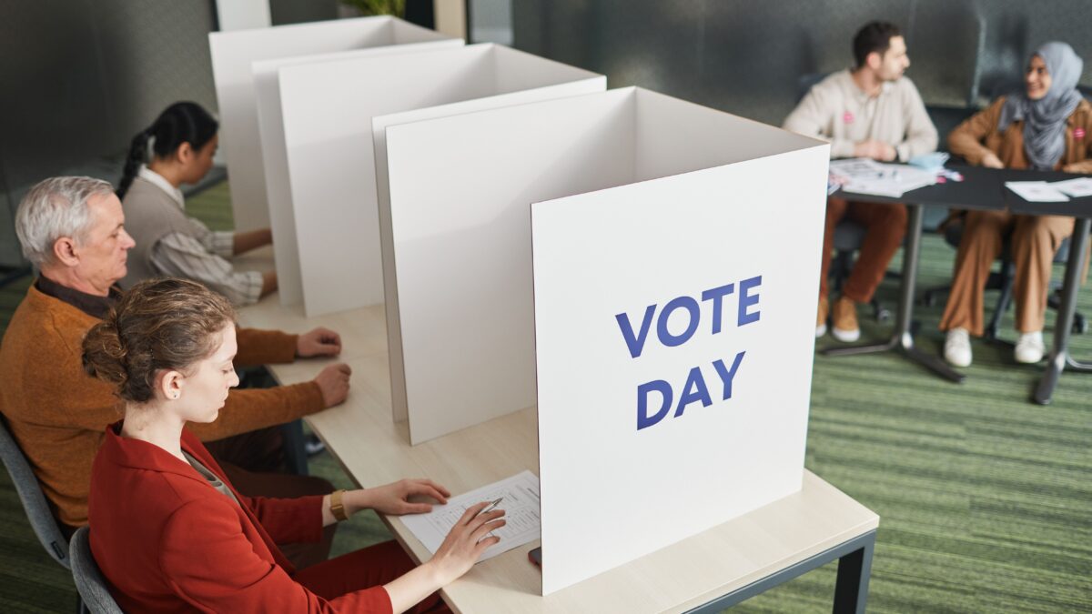 Voter entering a polling place in the United States